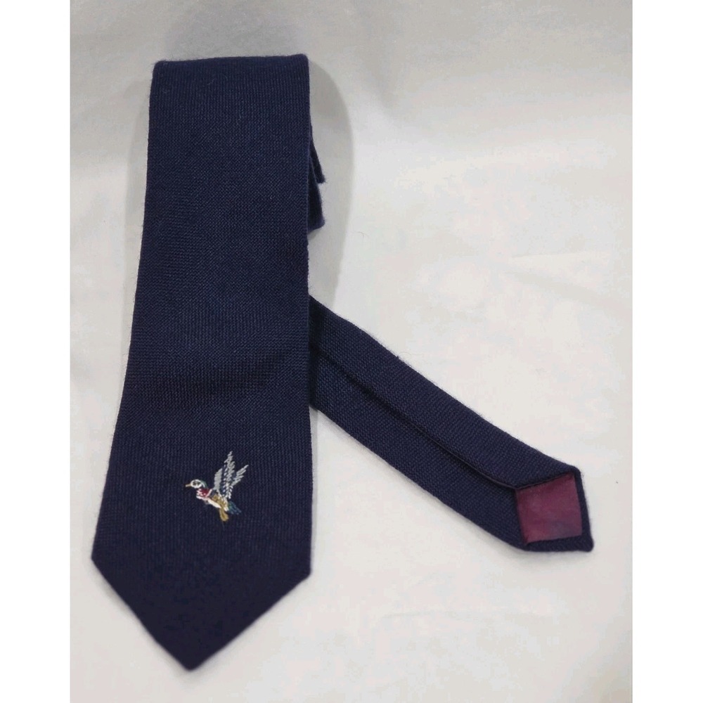 Austin Reed Necktie Mens OS Navy Blue Knit Mallard Duck Embroidered